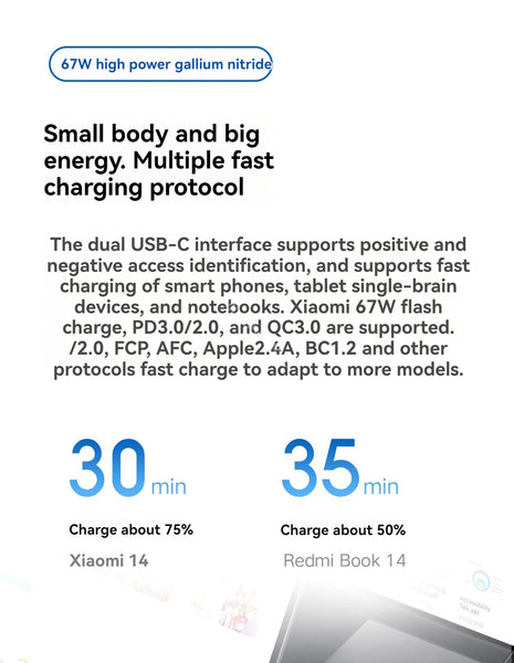 Xiaomi 67W Desktop Fast Charging Socket Pro USB-A USB-C AC 2500W MAX Power Strip Docking Station HDMI 7in1 With 6A Data Line