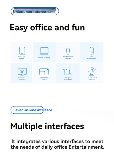 Xiaomi 67W Desktop Fast Charging Socket Pro USB-A USB-C AC 2500W MAX Power Strip Docking Station HDMI 7in1 With 6A Data Line