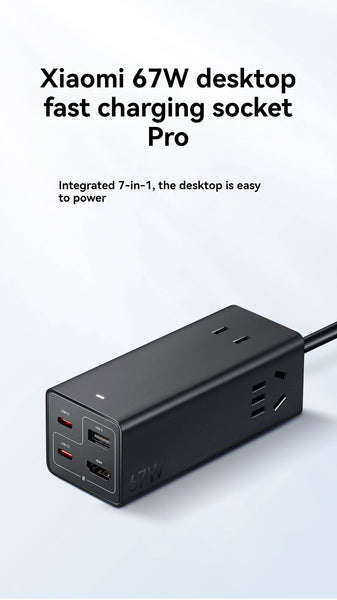Xiaomi 67W Desktop Fast Charging Socket Pro USB-A USB-C AC 2500W MAX Power Strip Docking Station HDMI 7in1 With 6A Data Line