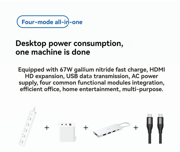 Xiaomi 67W Desktop Fast Charging Socket Pro USB-A USB-C AC 2500W MAX Power Strip Docking Station HDMI 7in1 With 6A Data Line