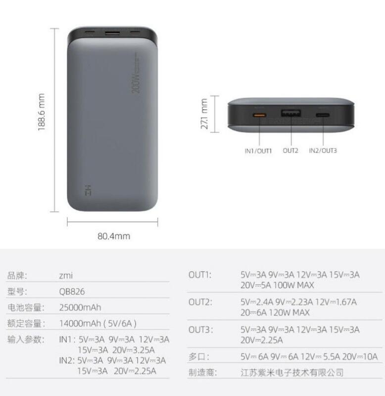 [Australia Stock] Xiaomi Zmi No.20 210W 25000mah USB PD Power Bank QB826Global Version, Backup Battery for MacBook/MacBook Pro
