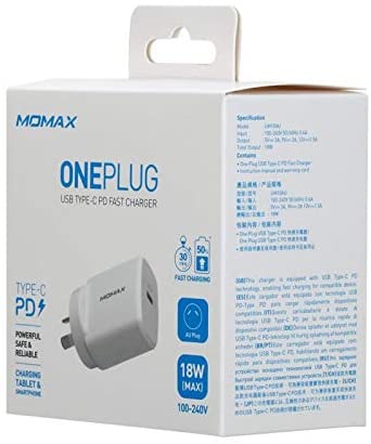 Momax 18W ONEPLUG USB-C Type-C PD Fast Charger AU Plug for iPhone, iPad and Android Devices