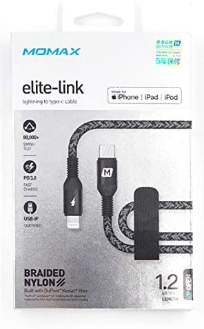 MOMAX MFI Certified Nylon Braided USB-C to Lightning Cable Charging Syncing Cord Compatible with iPhone 12, iPad Pro, 120cm